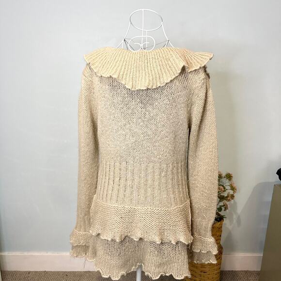 INSANE vintage y2k cream/tan ruffle steampunk cardigan - Picture 5 of 7